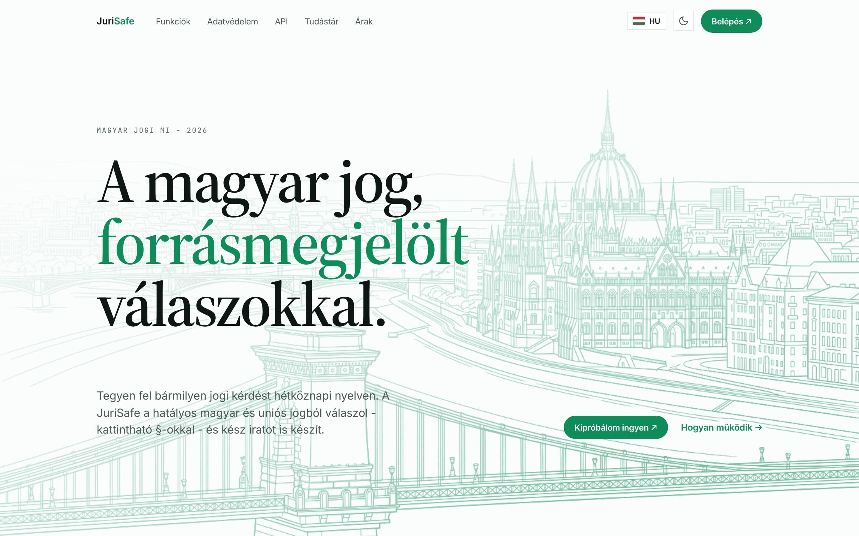 JuriSafe - Magyar jogi MI, forrásmegjelölt válaszokkal.