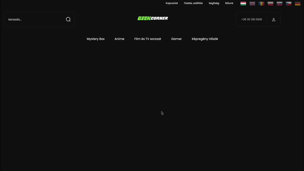 Mega-menu open with category links and country flags