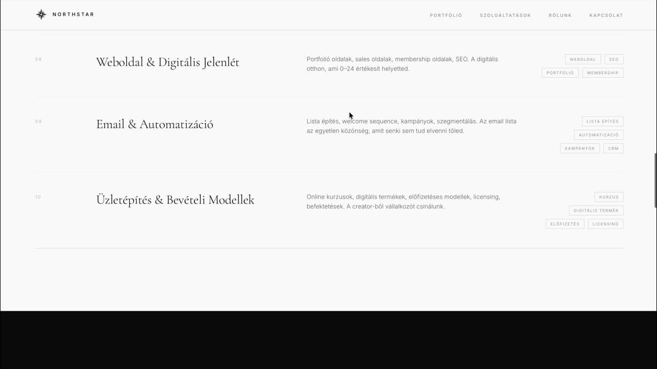 Service catalog rows 08-10: Website + Email + Business Models
