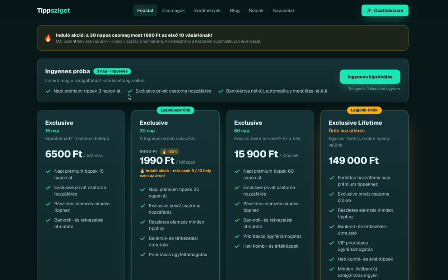Tippsziget · Hungarian premium sports-tips subscription